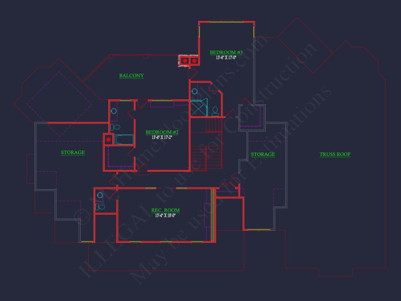 Elegant house Plan: 2-Story Colonial Floor Design with CAD