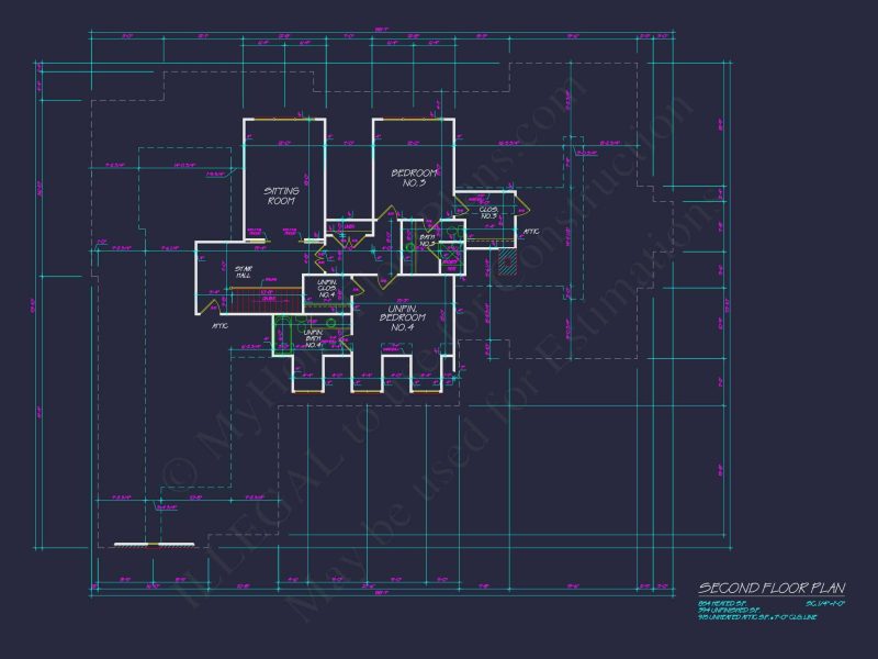 Elegant house Plan: CAD Architectural Blueprint with 4 Beds