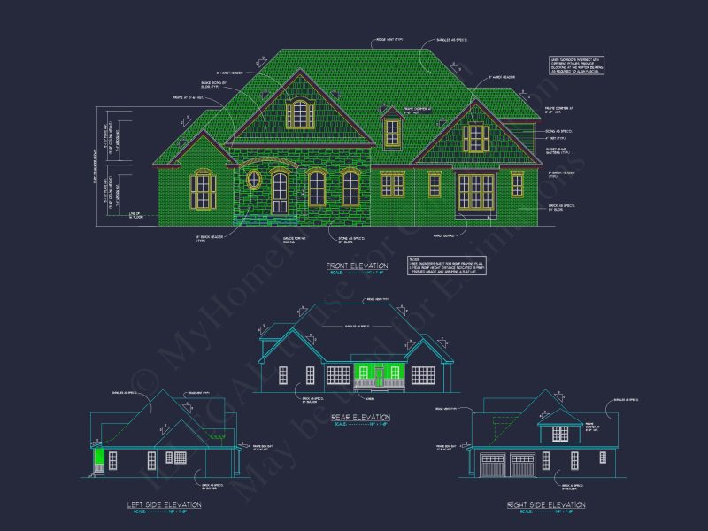 Elegant house Plan: CAD Floor Designs with 4 Bedrooms & Garage