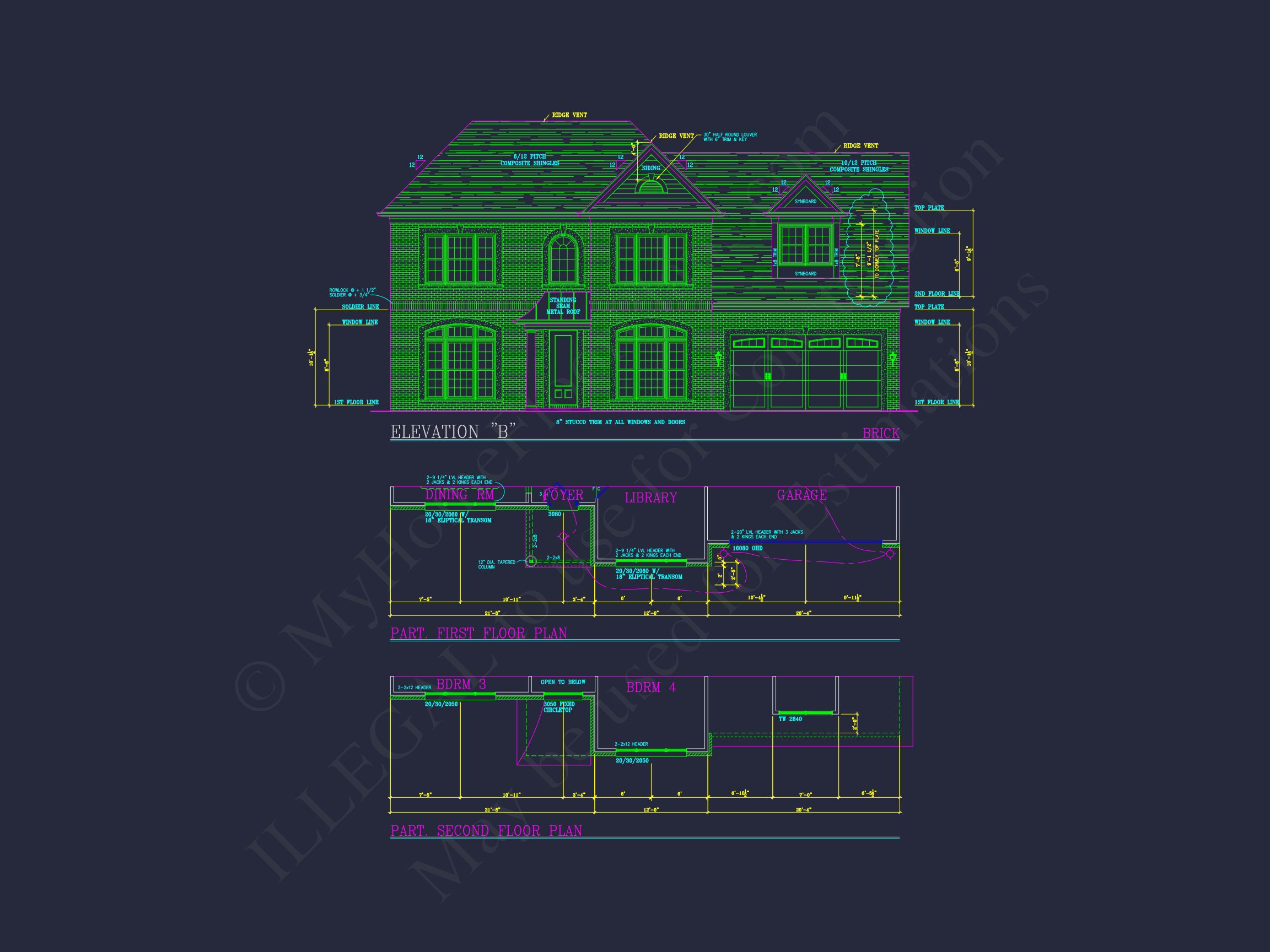 Elegant house Plan: Detailed Blueprints,CAD Designs & Floor Plans