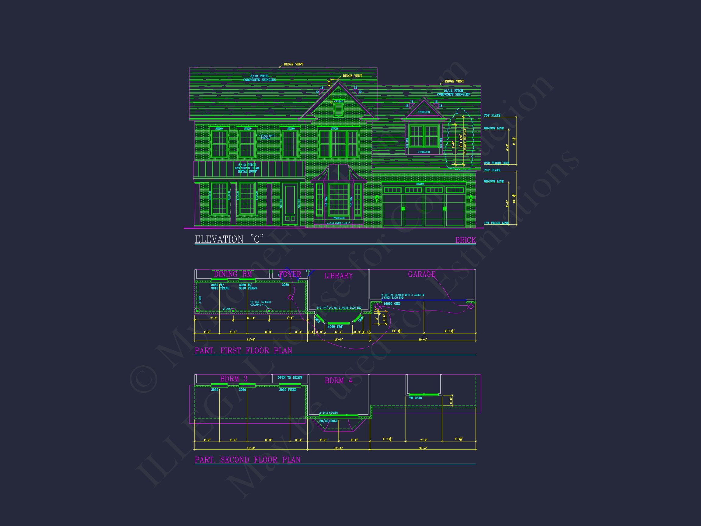 Elegant house Plan: Detailed Blueprints,CAD Designs & Floor Plans