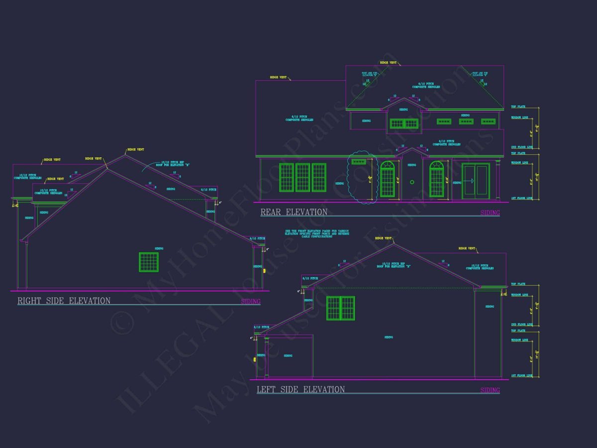 Elegant house Plan: Detailed Blueprints, CAD Designs & Floor Plans