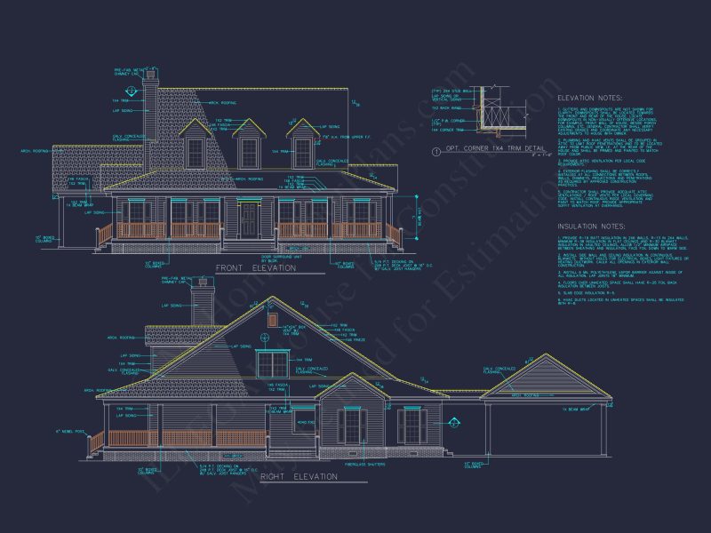 Elegant house Plan with 1.5 Floors, Full CAD Blueprint Designs