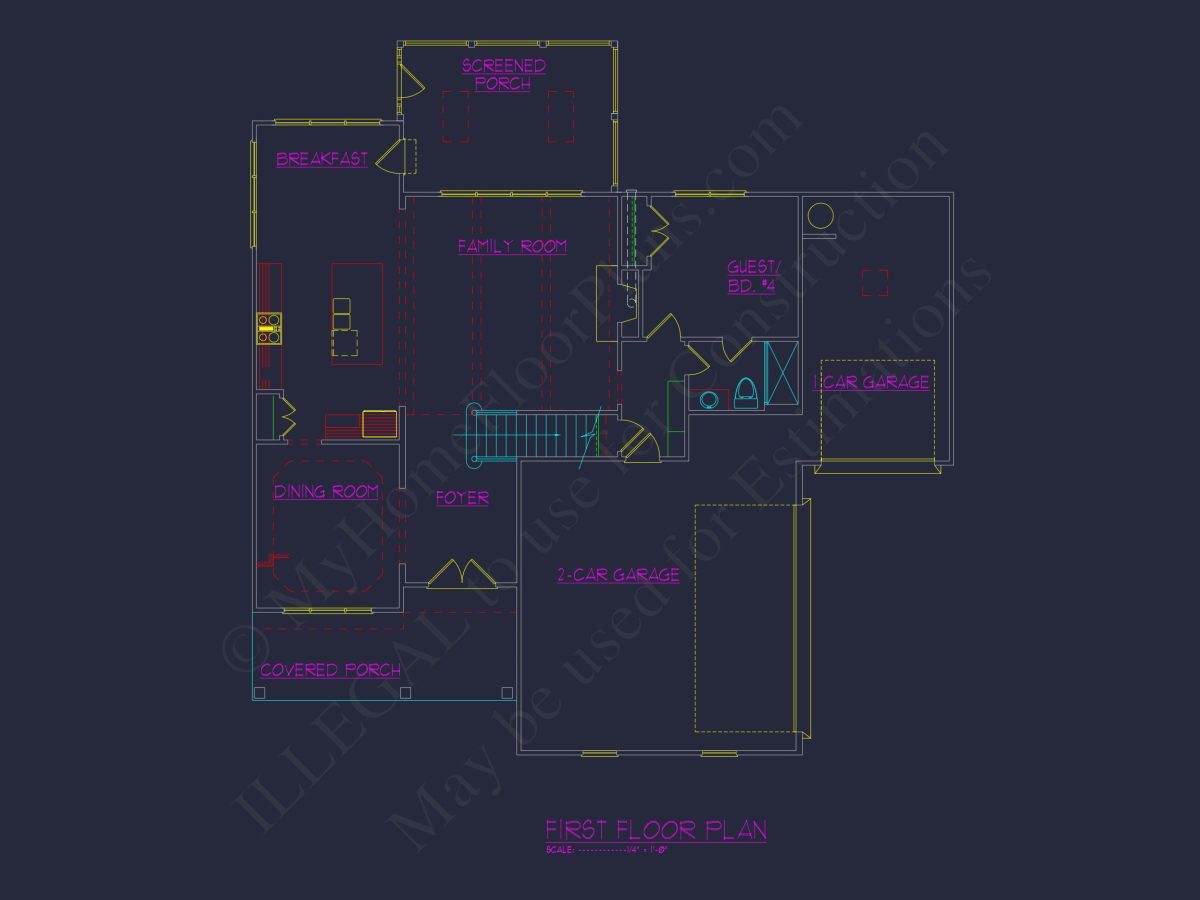 Elegant house Plan with 2-Car Garage, Open Floor Plan & CAD Designs