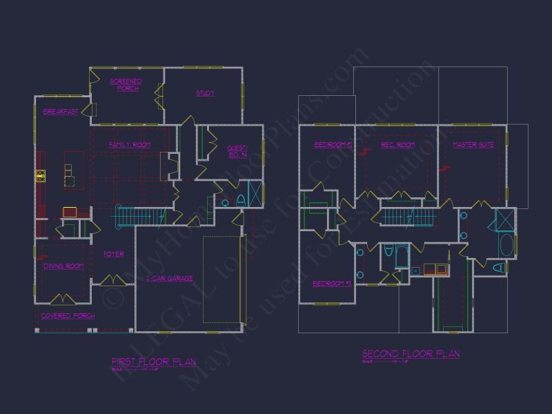 Elegant house Plan with 2 Floors, CAD Blueprint & Design Details