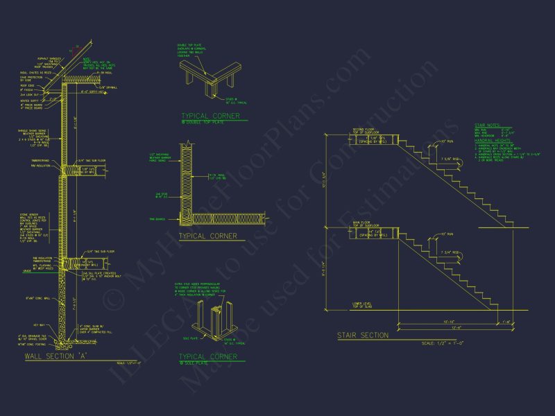 Elegant house Plan with 2-Story Design and Detailed CAD Blueprint