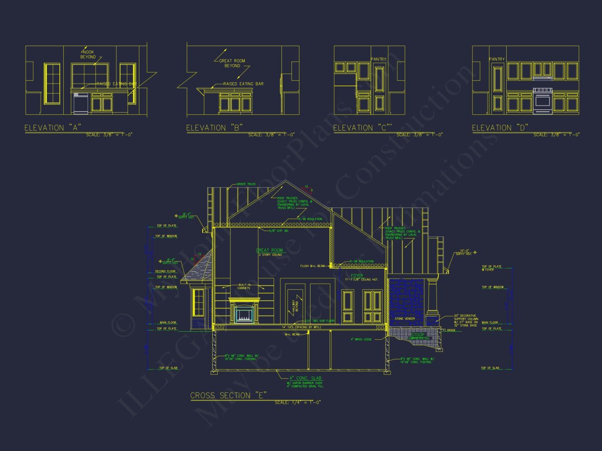 Elegant house Plan with 2-Story Design and Detailed CAD Blueprint