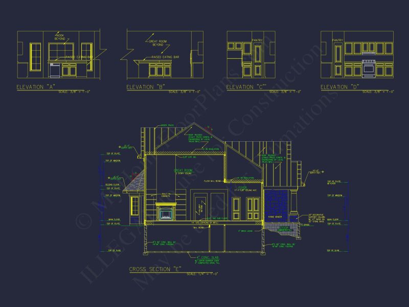 Elegant house Plan with 2-Story Design and Detailed CAD Blueprint