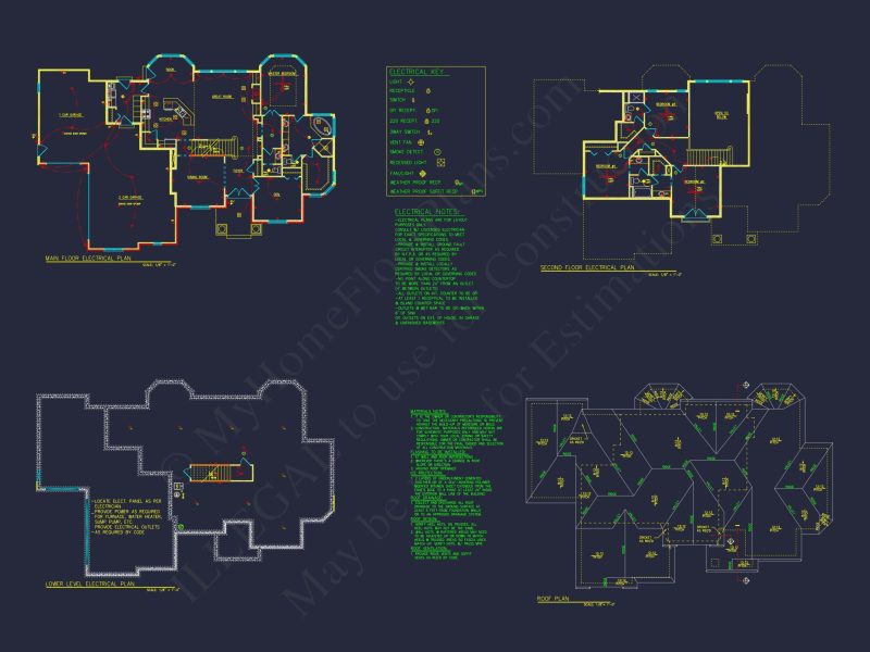 Elegant house Plan with 2-Story Design and Detailed CAD Blueprint