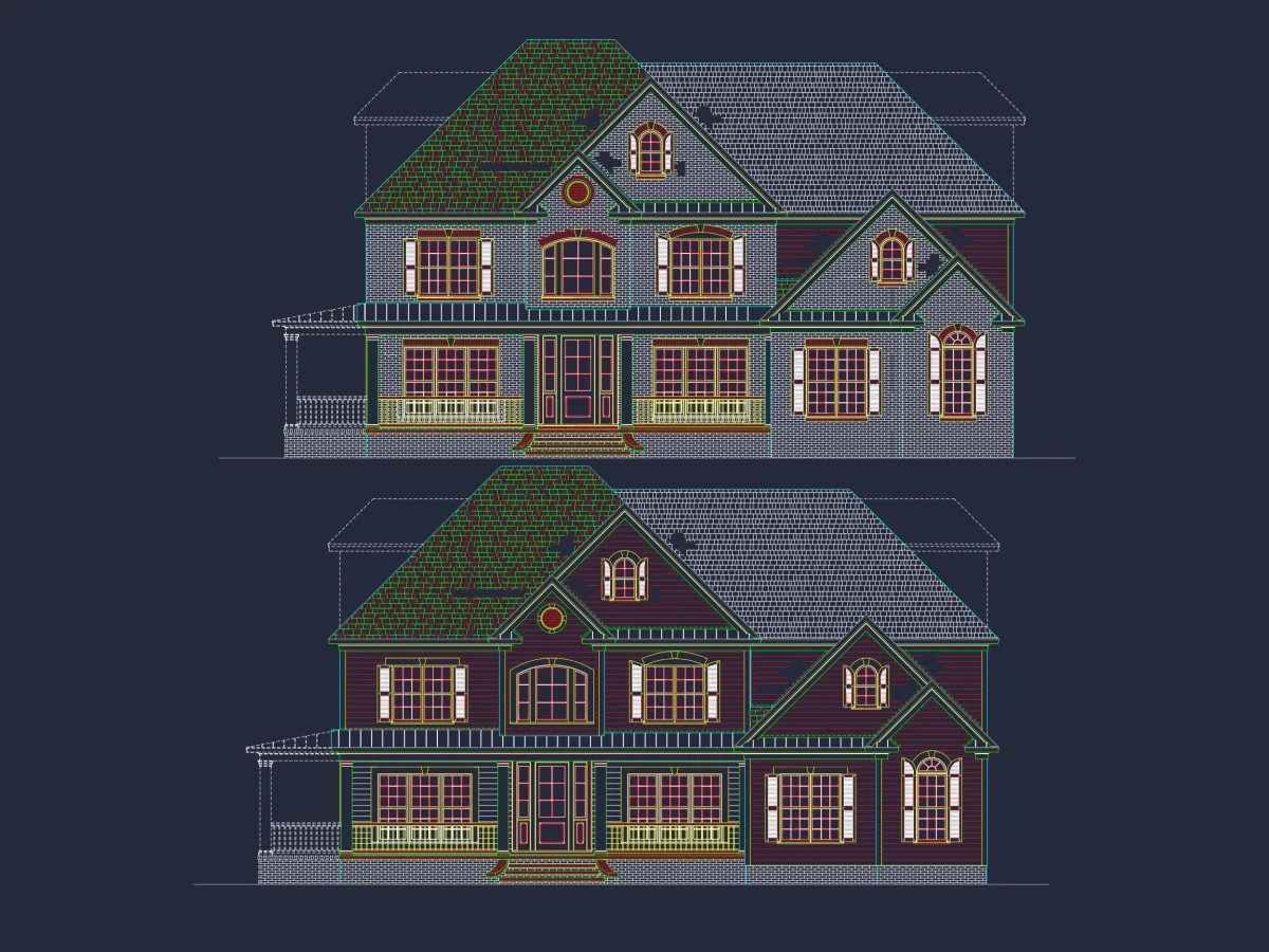 Elegant house Plan with 3 Bedrooms, 4 Baths - CAD Blueprints Available
