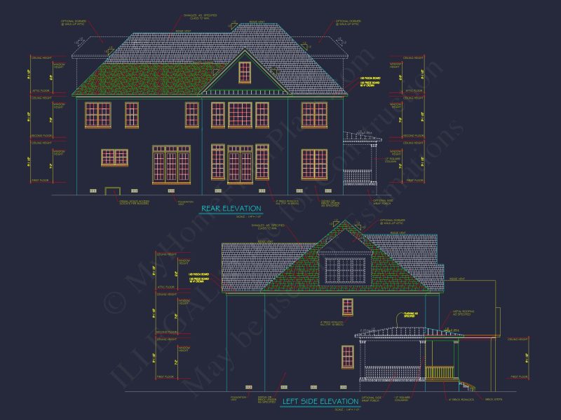 Elegant house Plan with 3 Bedrooms, 4 Baths - CAD Blueprints Available