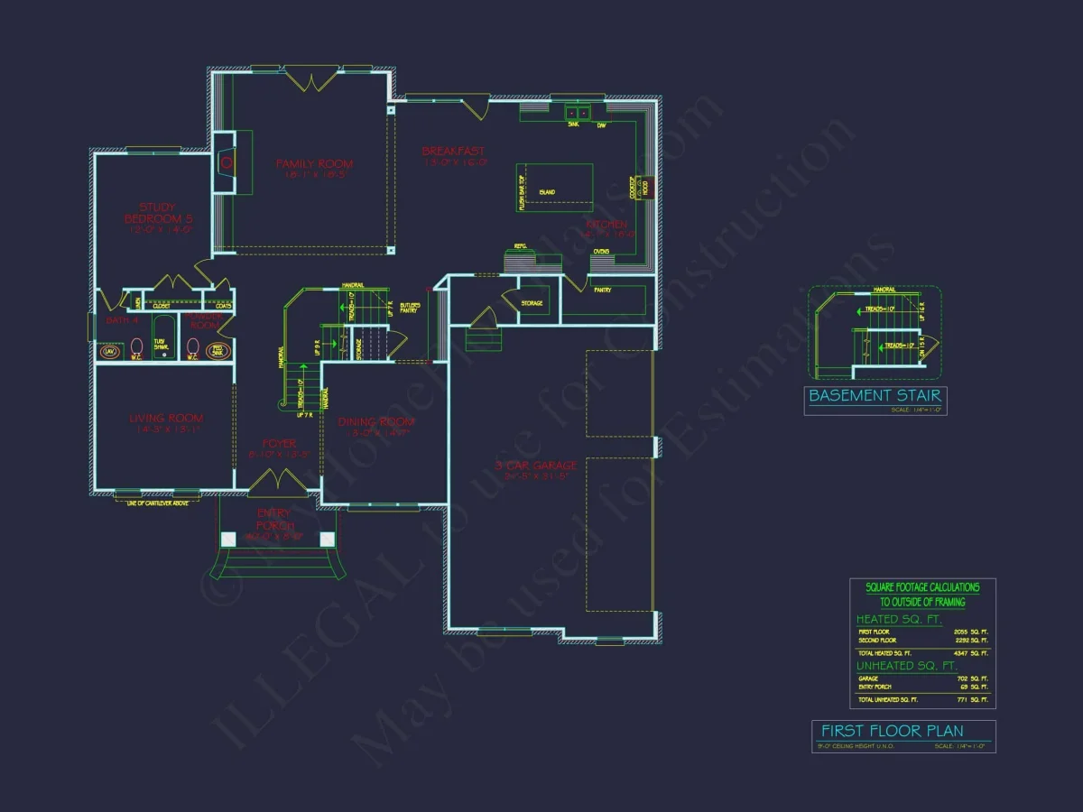 Elegant house Plan with 3 Bedrooms, 4 Baths - CAD Blueprints Available