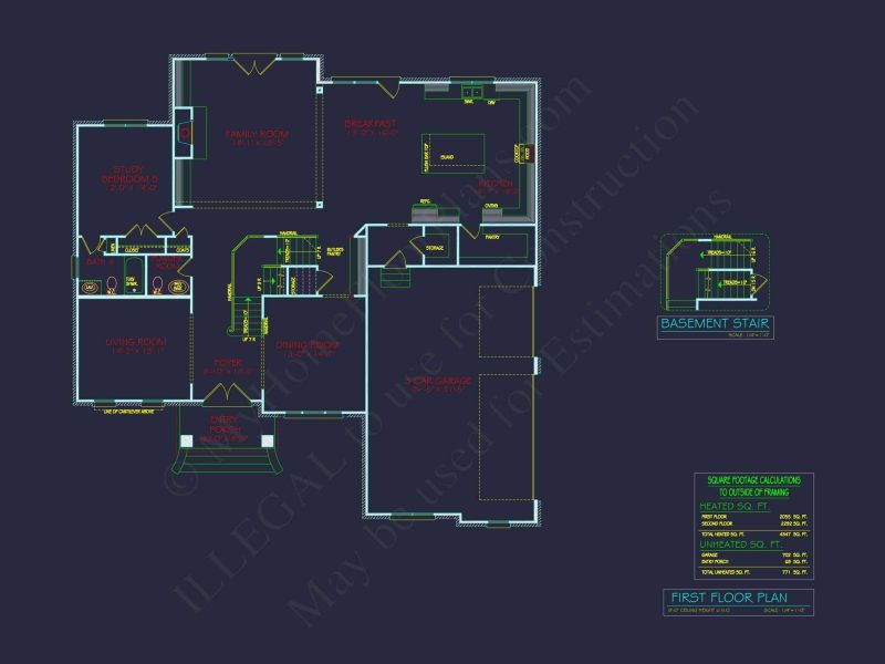 Elegant house Plan with 3 Bedrooms, 4 Baths - CAD Blueprints Available