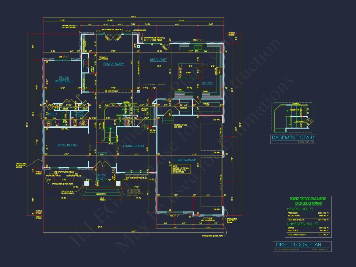 Elegant house Plan with 3 Bedrooms, 4 Baths - CAD Blueprints Available