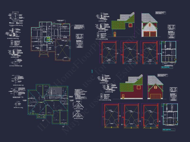 Elegant house Plan with 3 Bedrooms, 4 Baths - CAD Blueprints Available