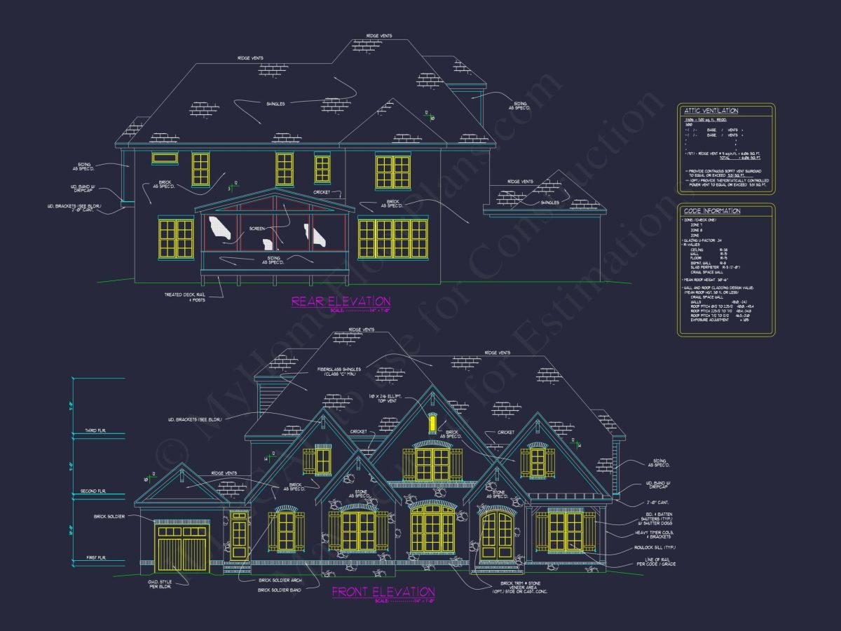 Elegant house Plan with 3 Floors, CAD Blueprints & Design