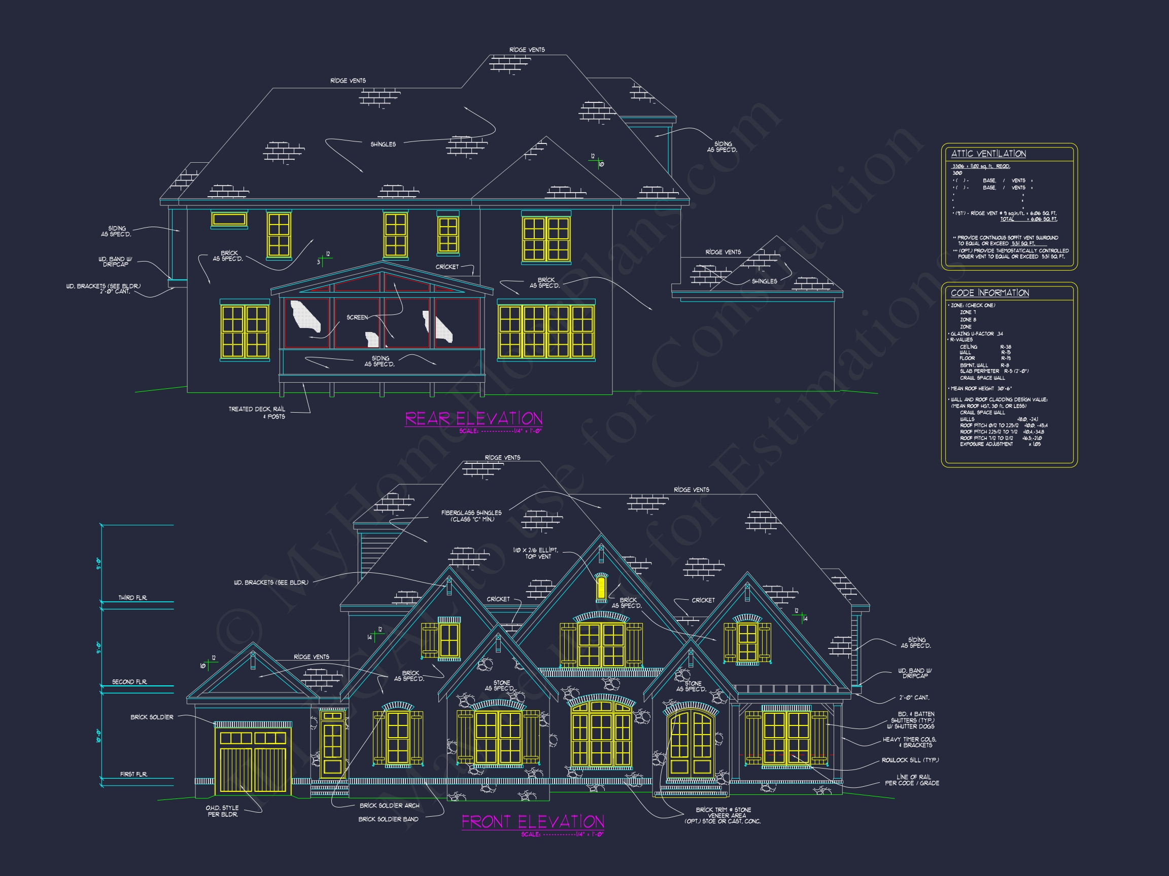 Elegant Home Plan with 3 Floors,CAD Blueprints & Design