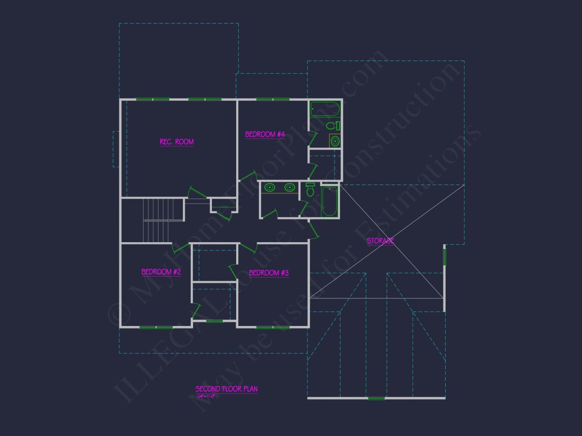 Elegant house Plan with 4 Bedrooms and CAD Blueprint Designs