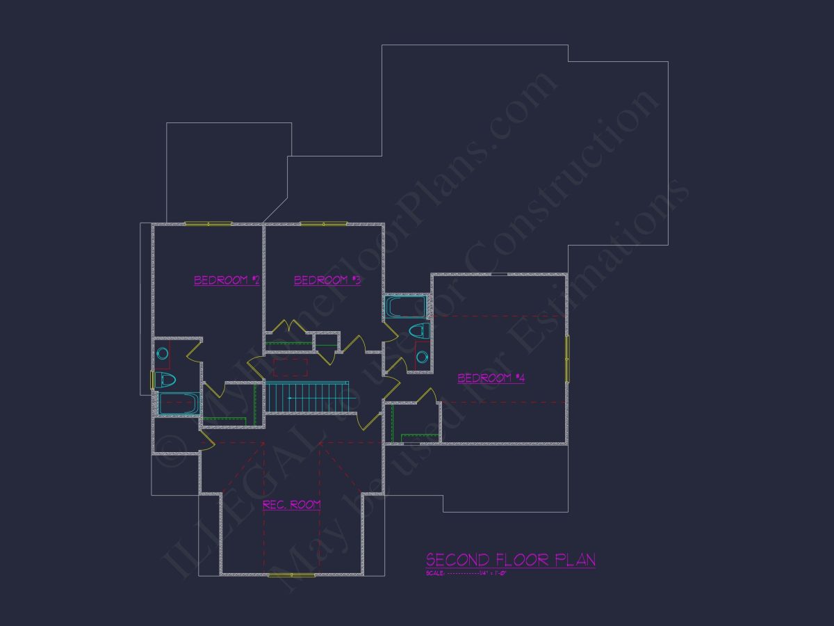 Elegant house Plan with 4 Bedrooms, CAD Design & Spacious Blueprint