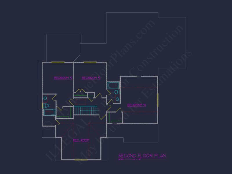 Elegant house Plan with 4 Bedrooms, CAD Design & Spacious Blueprint