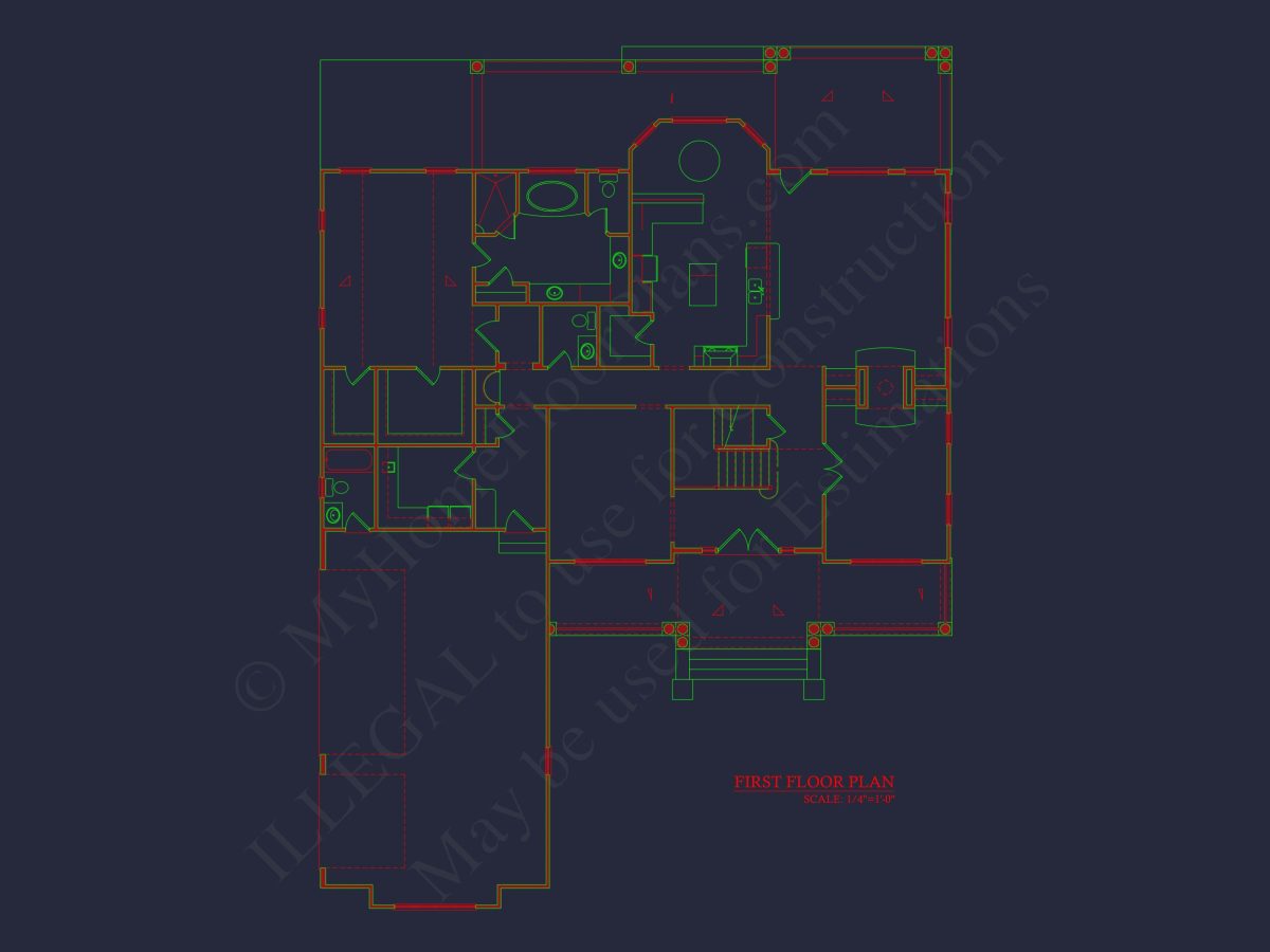 Elegant house Plan with 4 Bedrooms, Floor Plan, and CAD Design