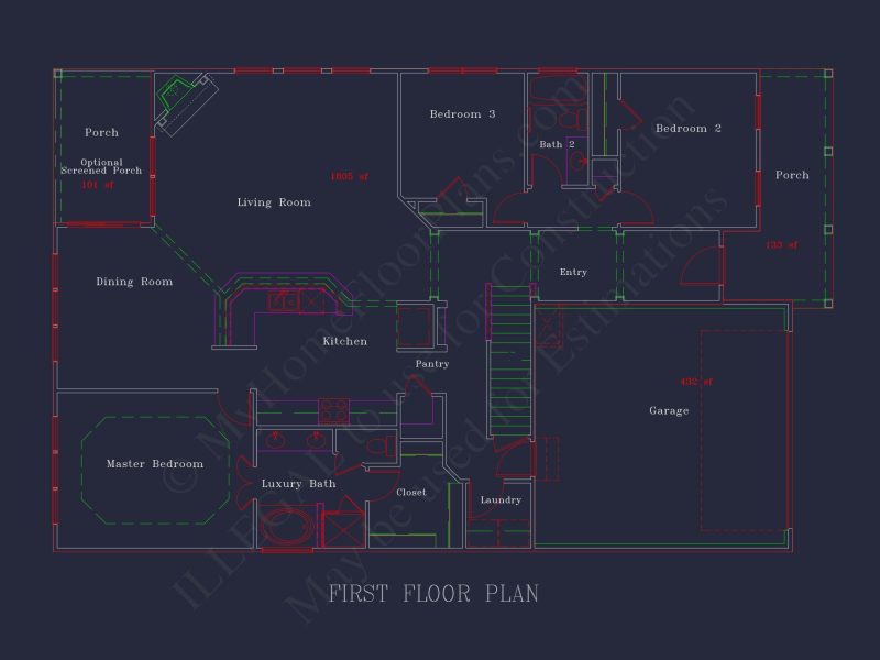 Elegant house Plan with Detailed Blueprint and Modern CAD Designs
