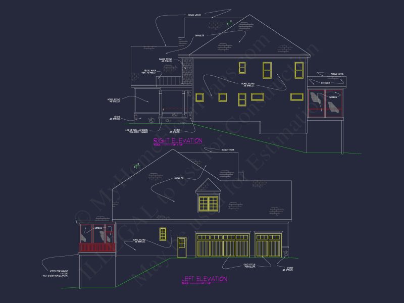 Elegant house Plan with Detailed Blueprints and 2-Story Design
