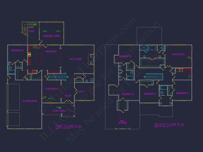 Elegant house Plan with Detailed Blueprints and 2-Story Design