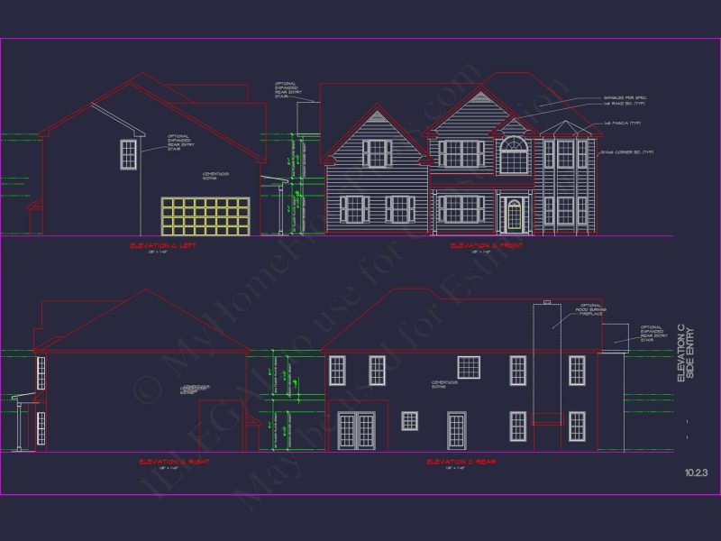 Elegant house Plan with Detailed CAD Blueprint Designs