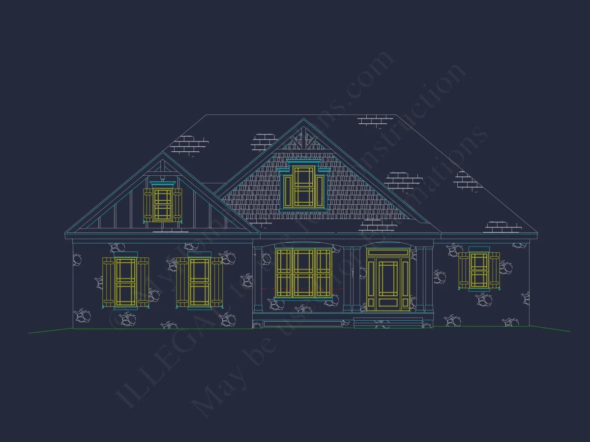 Elegant house Plan with Detailed Floor Plan, CAD Blueprint, and Architectural Designs