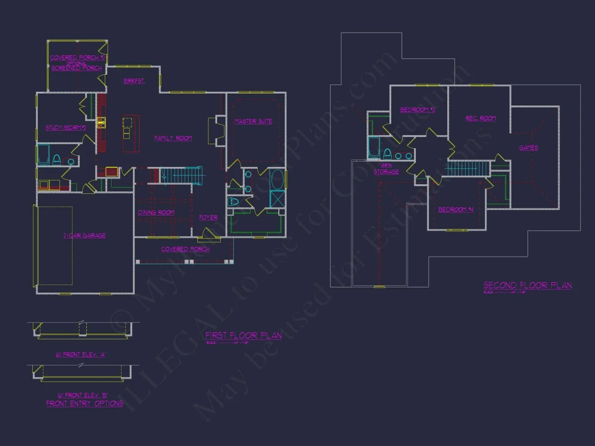 Elegant house Plan with Detailed Floor Plan, CAD Blueprint, and Architectural Designs