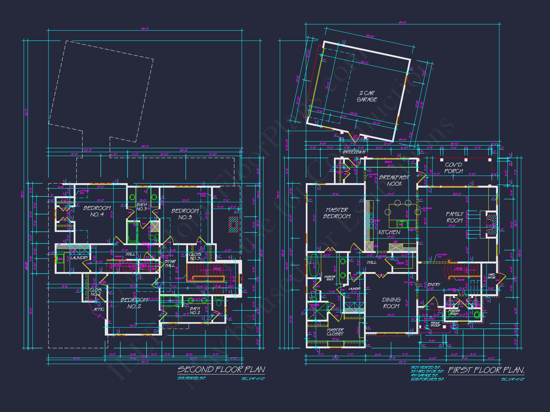 Elegant Home Plan with Open Floor Design and Architectural Blueprint