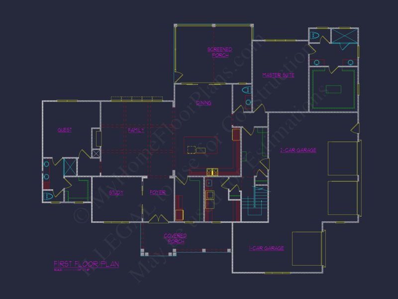 Elegant house Plan with Spacious Floor Design and CAD Blueprint