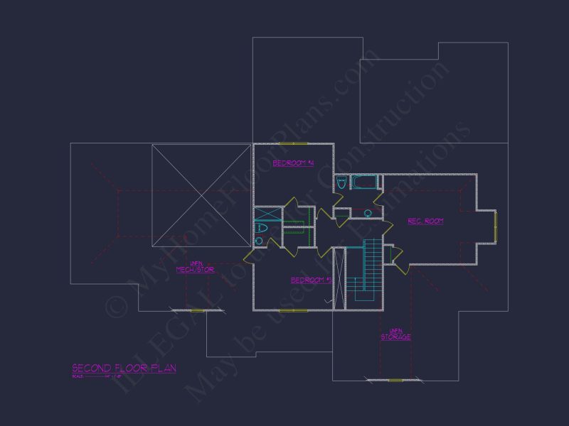 Elegant house Plan with Spacious Floor Design and CAD Blueprint