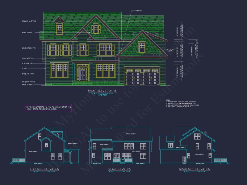 Elegant New American house Plan with Spacious Layout and CAD Blueprint
