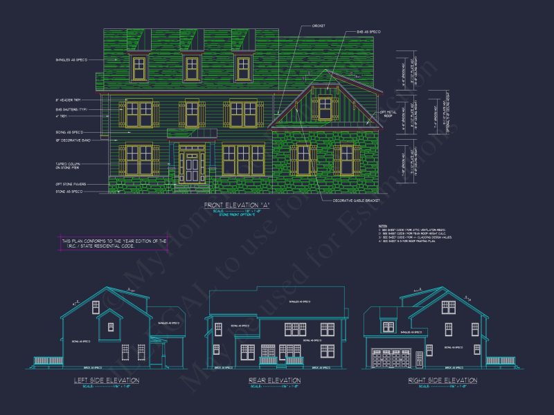 Elegant New American house Plan with Spacious Layout and CAD Blueprint