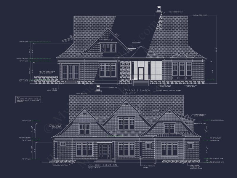 Elegant Shingle Style house Plan with 5 Beds and CAD Designs
