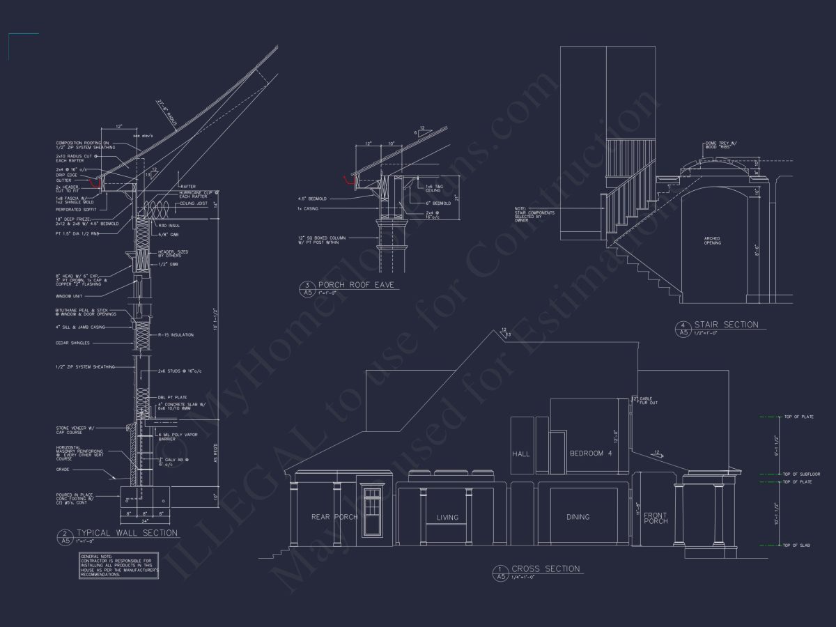 Elegant Shingle Style house Plan with 5 Beds and CAD Designs