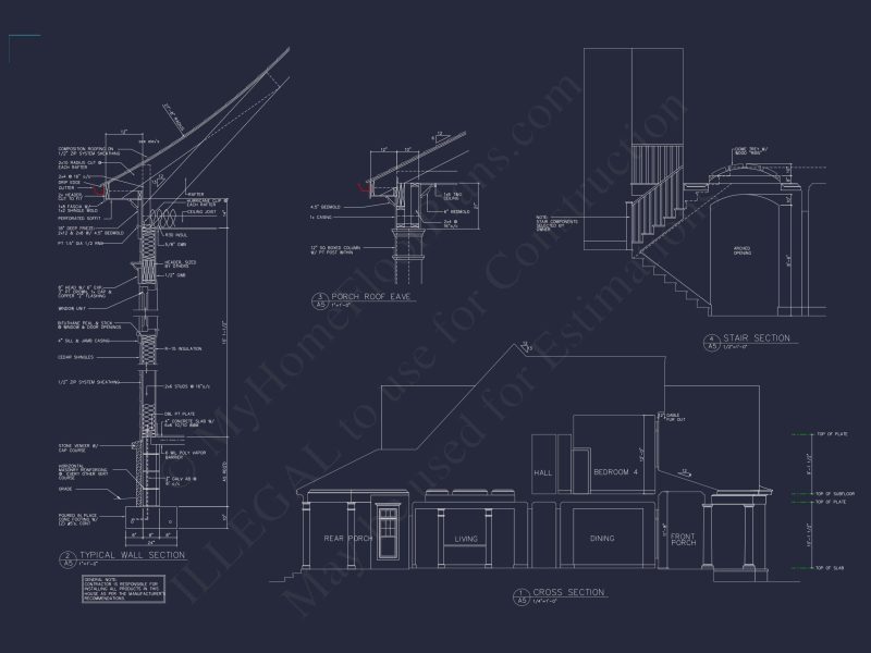 Elegant Shingle Style house Plan with 5 Beds and CAD Designs