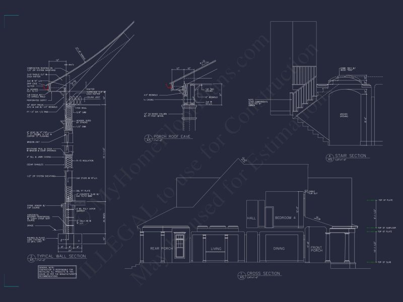 Elegant Shingle Style house Plan with 5 Beds and CAD Designs