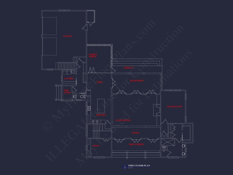 Elegant Southern house Floor Plan with CAD Designs and Blueprint