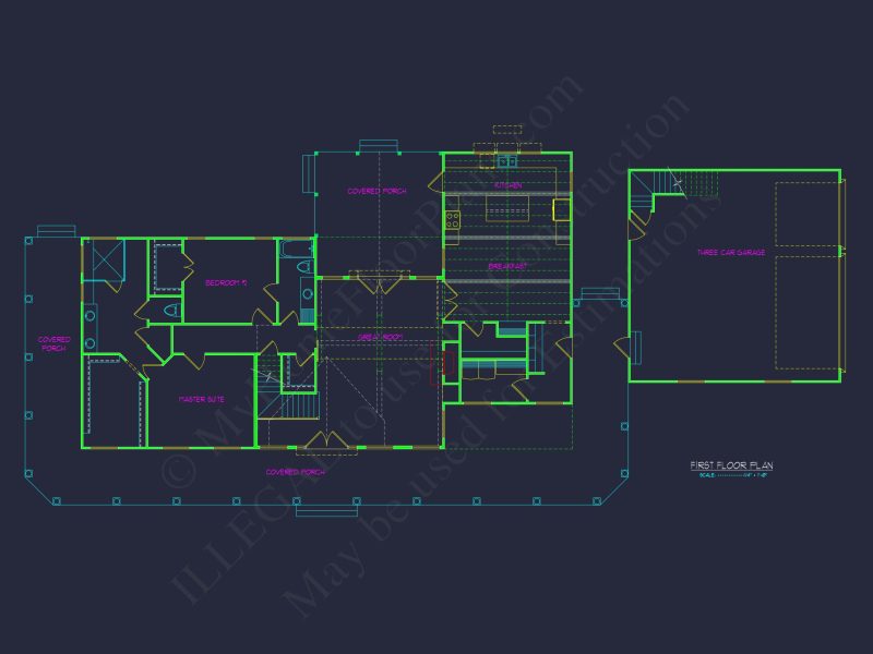 "Image showcasing detailed floor plan and elegant designs of a traditional farmhouse"