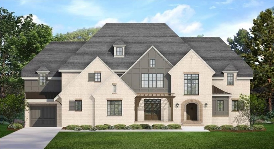 Elegant Tudor-Style Home Plan with Detailed CAD Blueprints