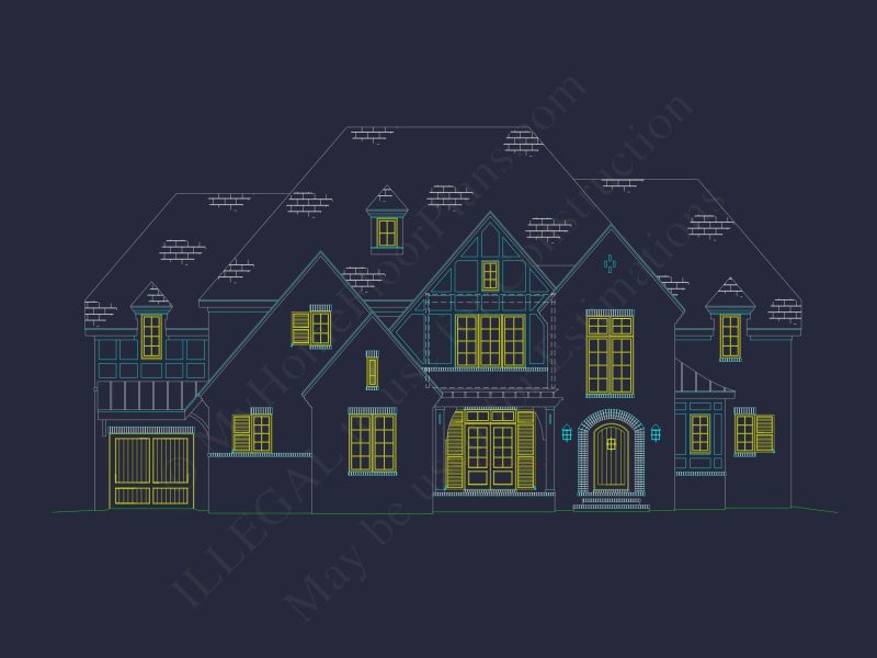 Elegant Tudor-Style house Plan with Detailed CAD Blueprints