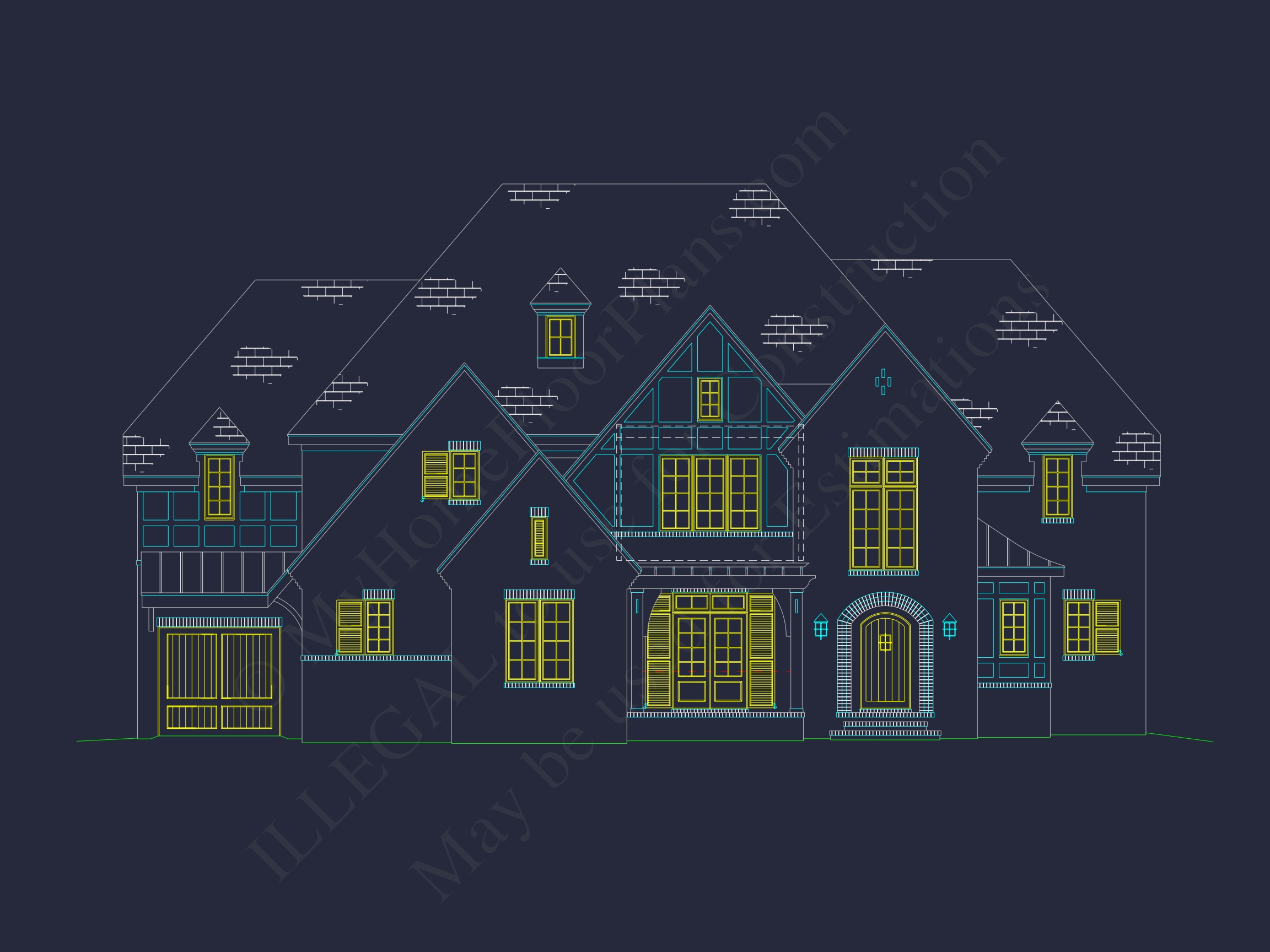 Elegant Tudor-Style Home Plan with Detailed CAD Blueprints