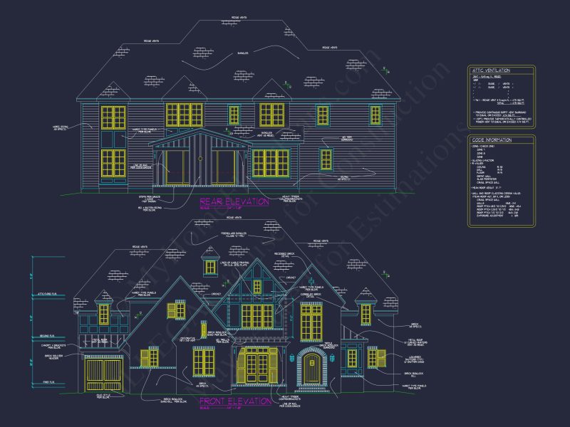 Elegant Tudor-Style house Plan with Detailed CAD Blueprints