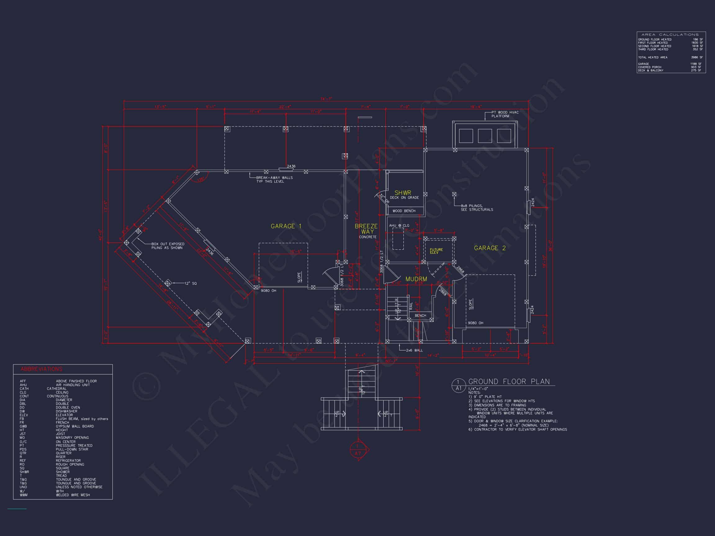 Enhanced Beach house Floor Plan with CAD & Blueprint Designs