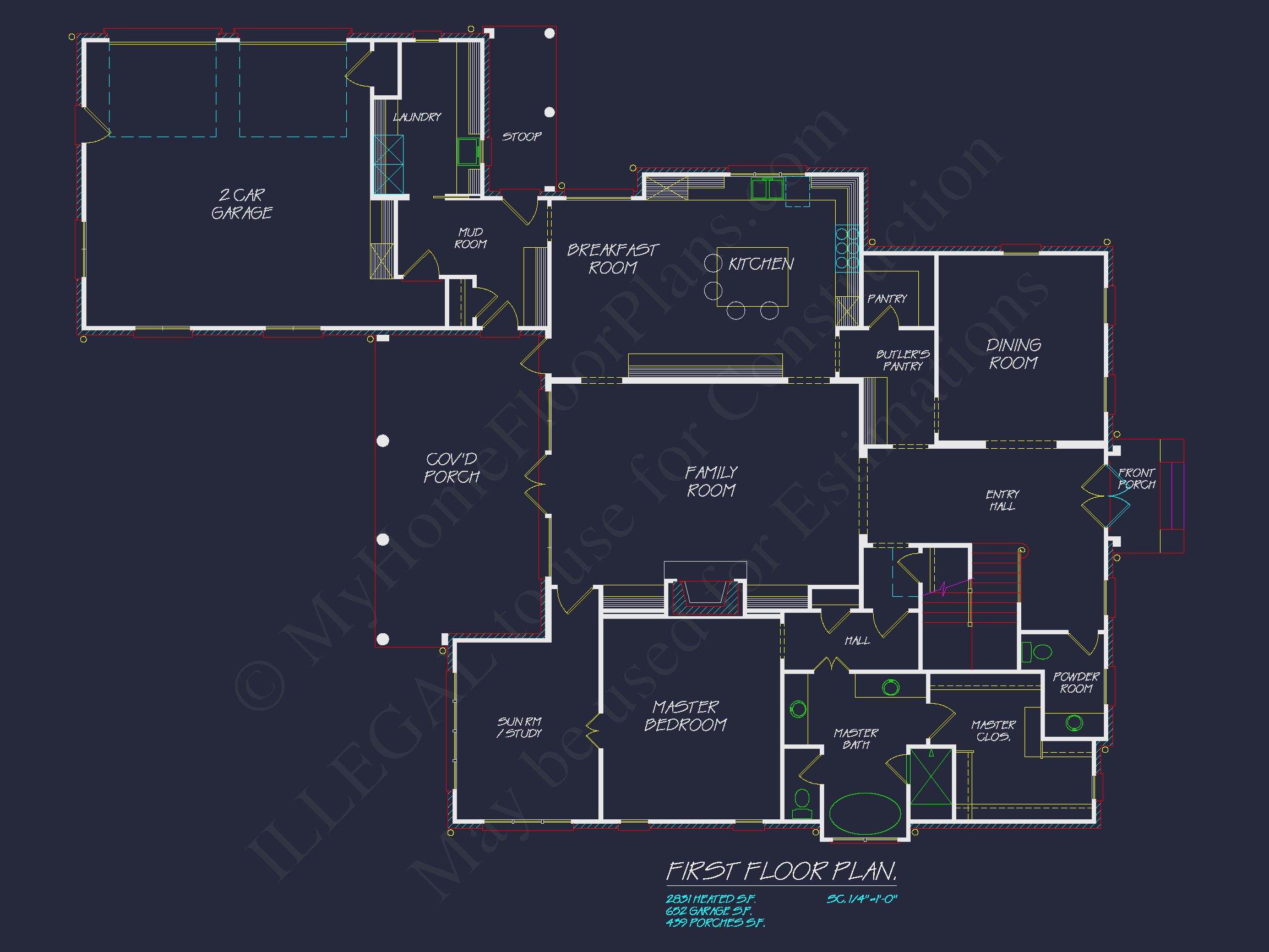 French Country 2-Story Home Plan: 4-Bed,3.5 Bath,Blueprint