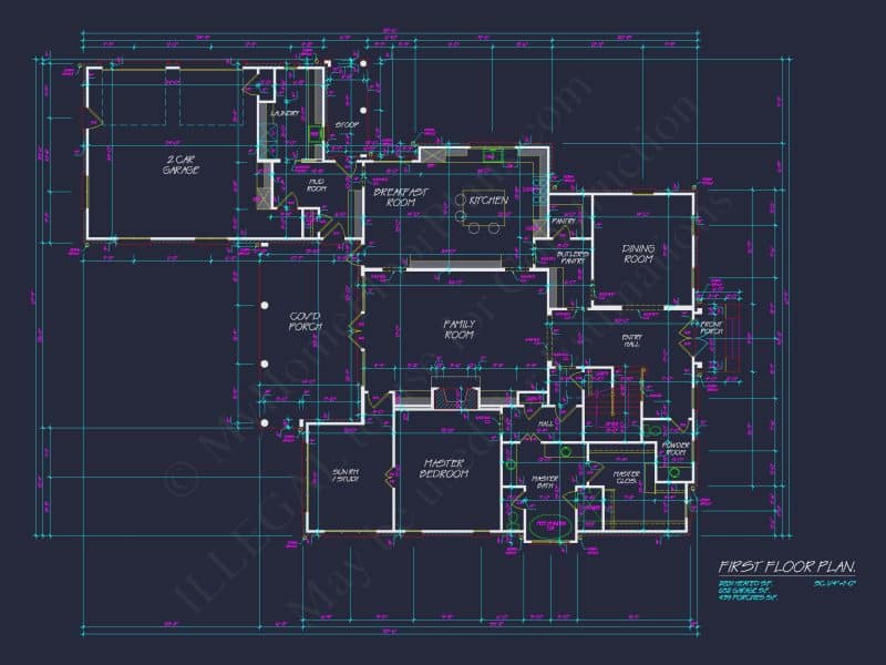 French Country 2-Story house Plan: 4-Bed, 3.5 Bath, Blueprint