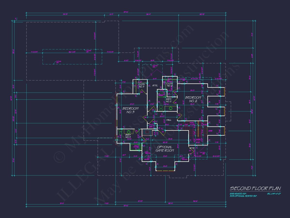 French Country 2-Story house Plan: 4-Bed, 3.5 Bath, Blueprint